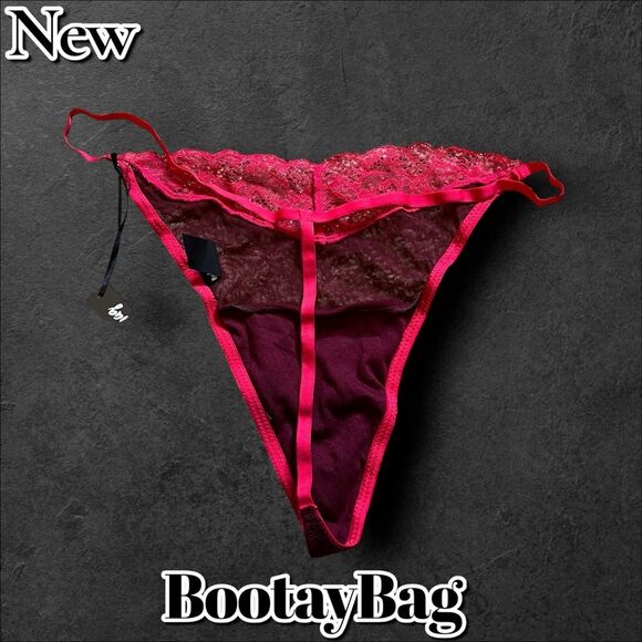BootayBag Burgundy Sheer Lace Thong Panty – New with Tags, Size Large - Picture 5 of 5